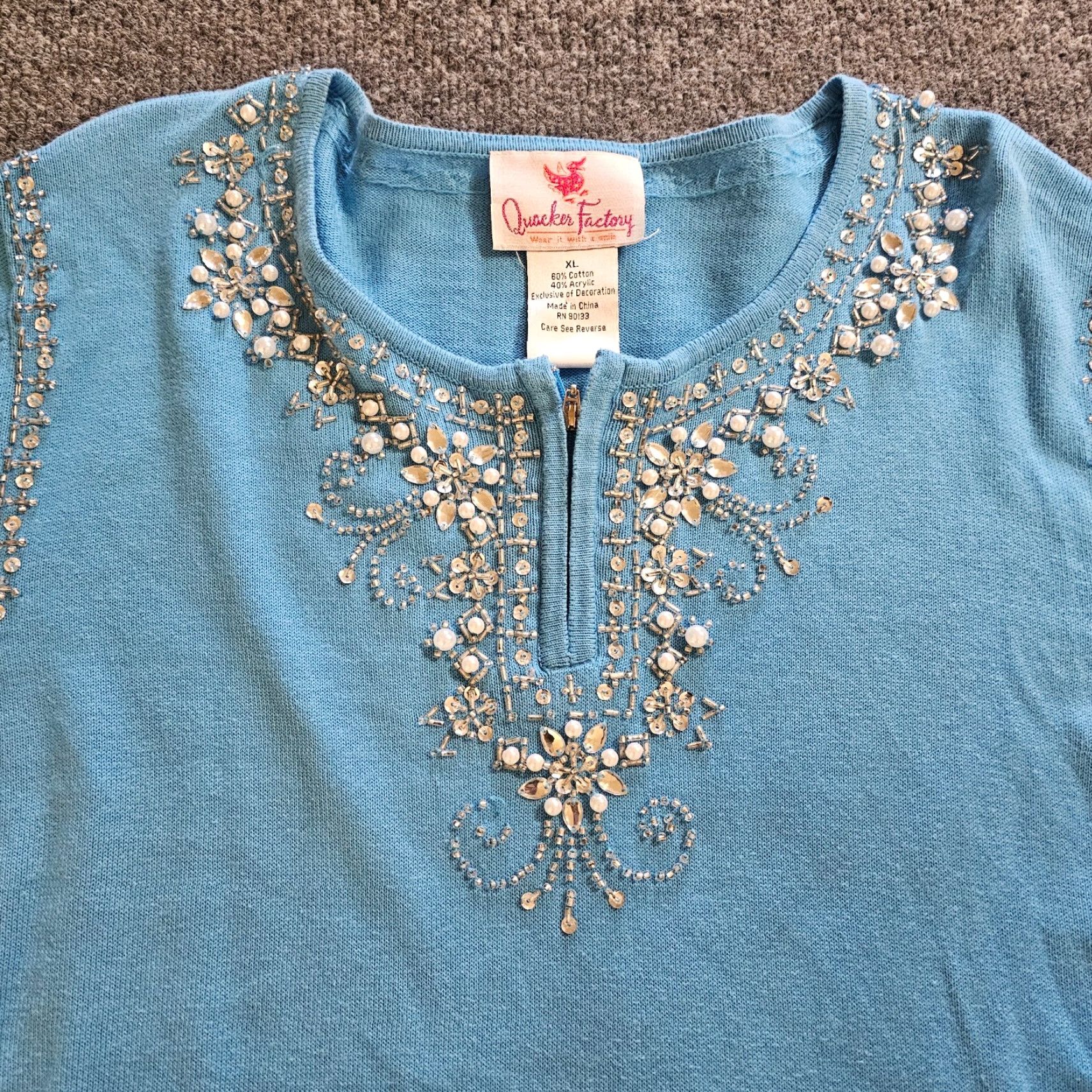 Quacker Factory VINTAGE Quacker Factory Sweater Top Womens XL Blue Rhinestone Sparkle Long Sleeve Casual Size XL / US 12-14 / IT 48-50 - 2 Thumbnail