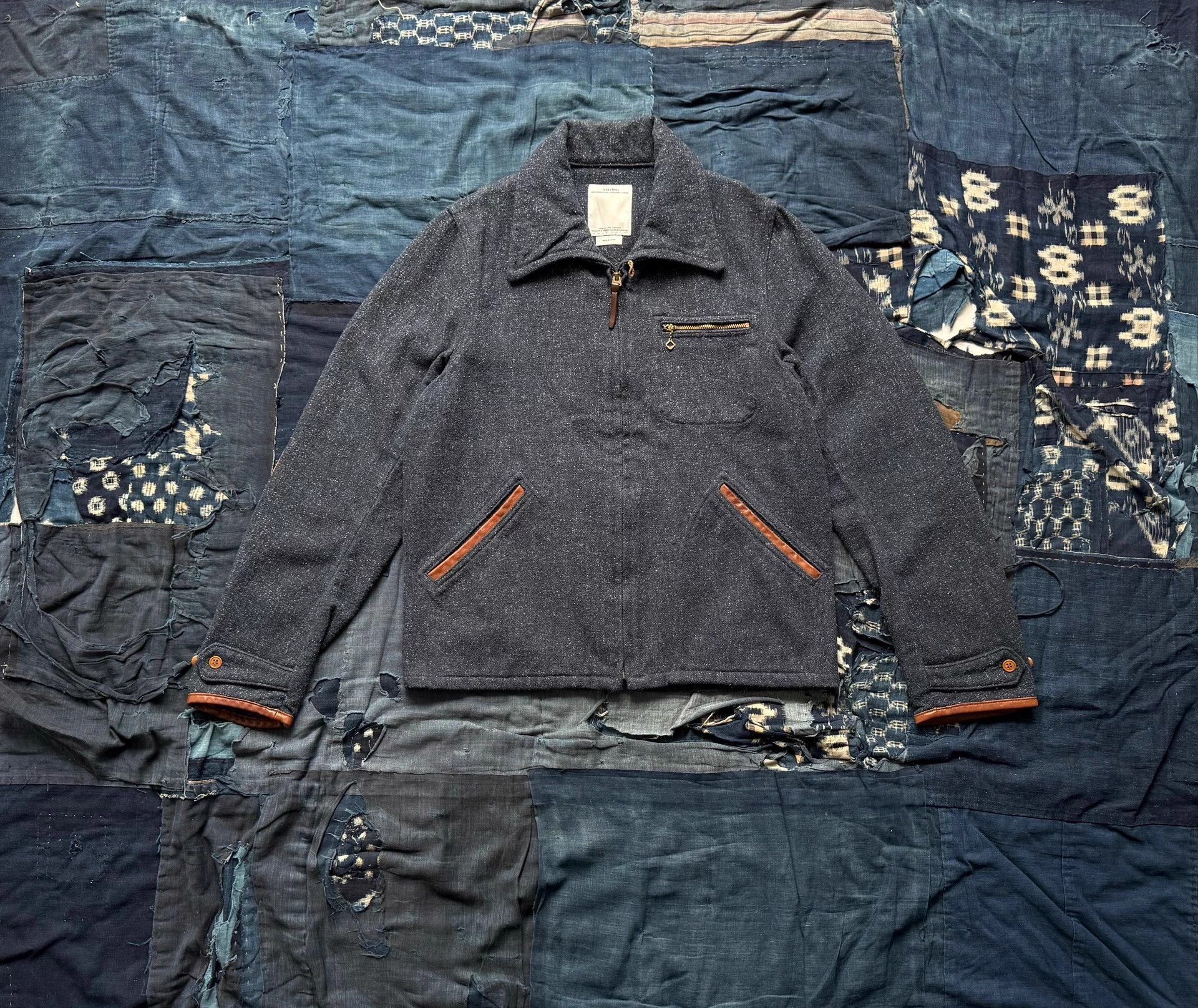 Visvim Gray Collared Zip-Up Jacket with Leather Trim - Size L Size US L / EU 52-54 / 3 - 1 Thumbnail