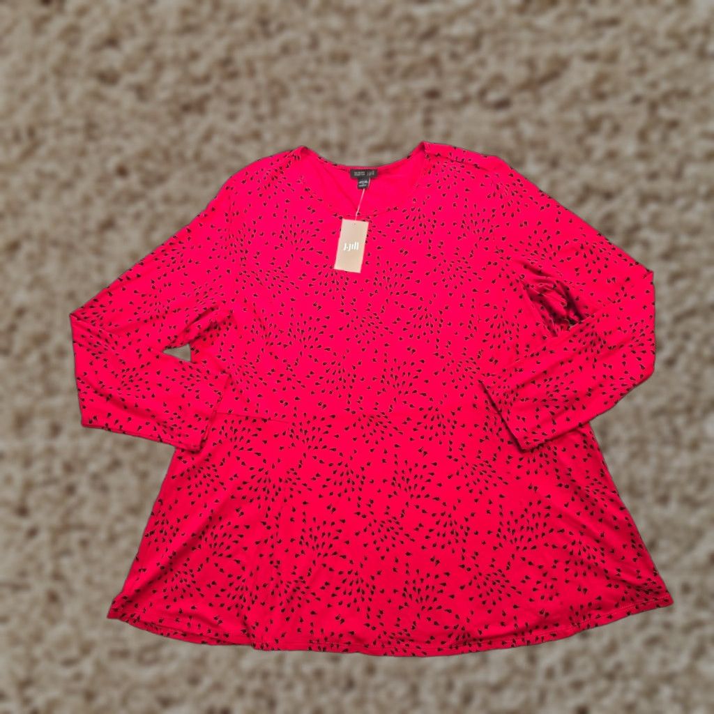 J. Jill J. Jill Top Womens 1X Red Black Dotted Tunic Stretch Wearever Career Casual Shirt Blouse Modern Size XL / US 12-14 / IT 48-50 - 1 Thumbnail