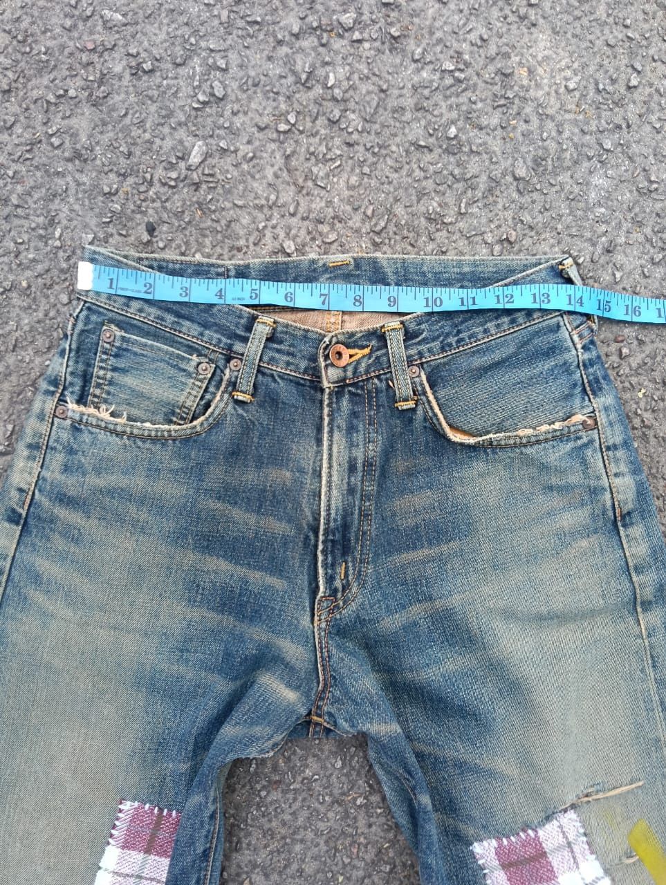 Edwin THRASHED vintage Edwin 505x selvedge patchwork denim. Size US 28 / EU 44 - 3 Thumbnail