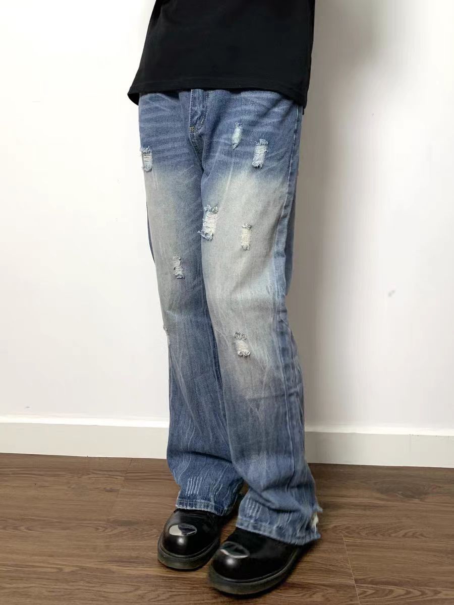 Japanese Brand × Jean Washed and distressed micro flare ripped baggy jeans Size US 32 / EU 48 - 1 Thumbnail