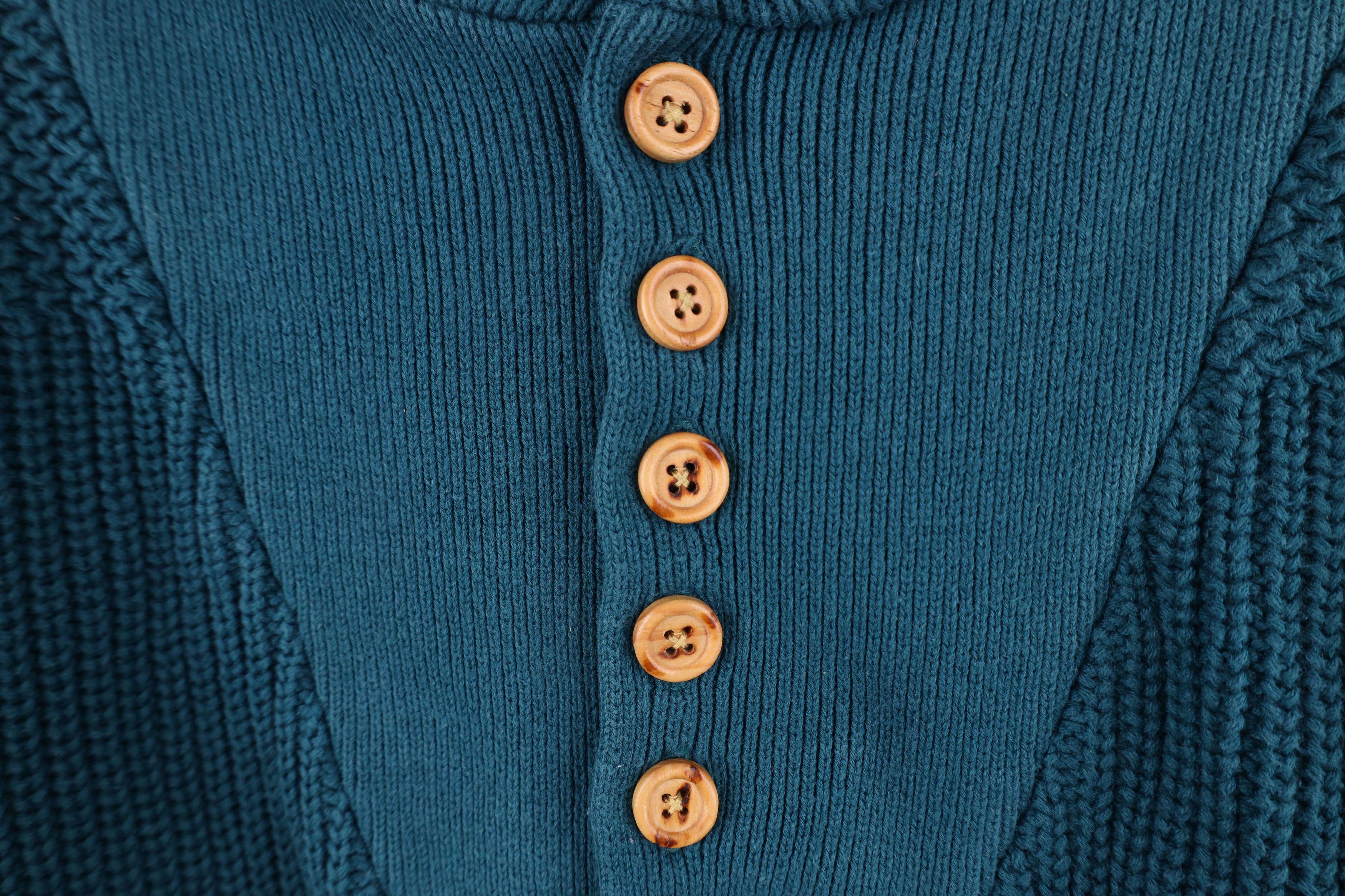 Vintage Vintage 90s Streetwear Chunky Ribbed Knit Henley Sweater Size US L / EU 52-54 / 3 - 4 Thumbnail