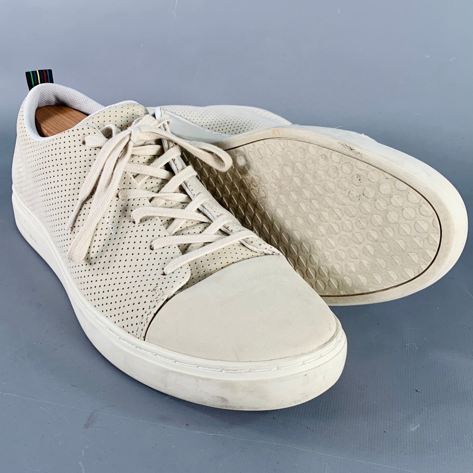 Paul Smith Size 12 Grey Stone Perforated Leather Cap Toe Sneakers Size US 12 / EU 45 - 5 Thumbnail