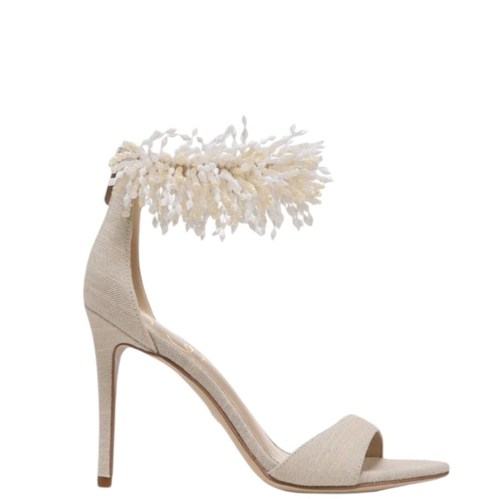 Sam Edelman Sam Edelman Gillie Sand Linen Beaded Heels Womens Size 8 Size US 8 / IT 38 - 2 Thumbnail