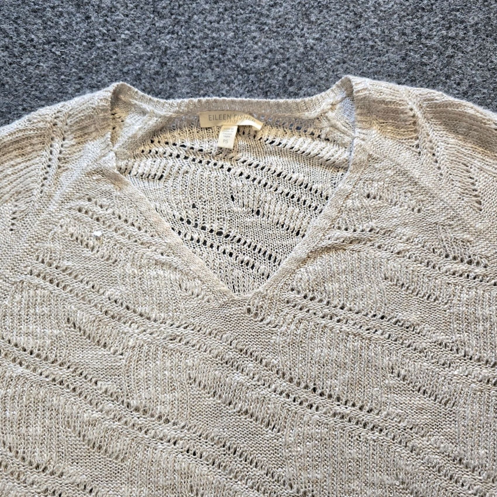 Eileen Fisher Eileen Fisher Top Womens Size Small Petite Beige Linen Blend Crochet Knit Casual Shirt V-Neck Pullover Short Sleeve Womens Across Petite Size S / US 4 / IT 40 - 2 Thumbnail