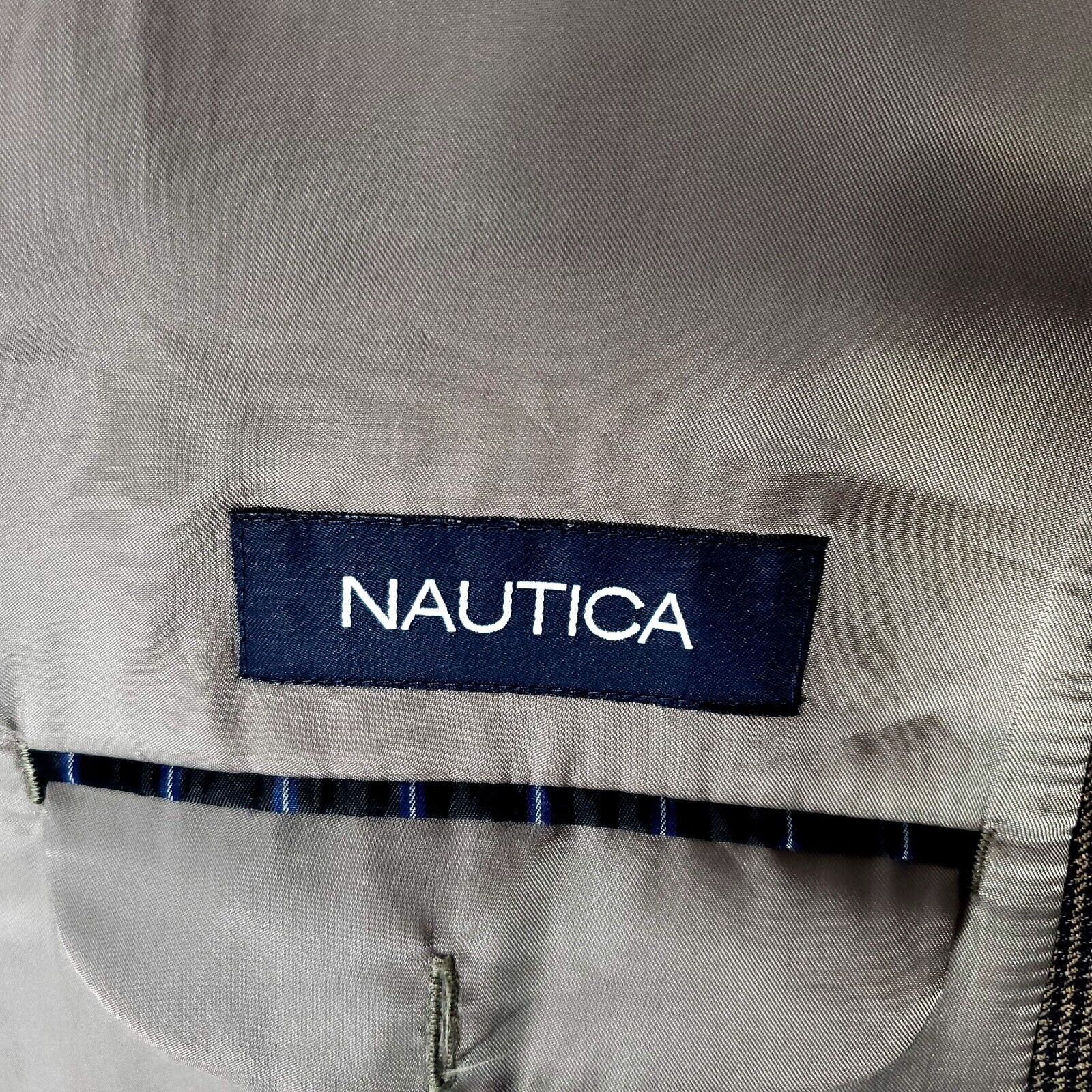 Nautica Nautica Wool 2 Button Sport Coat 44R Beige Blue Brown Hounds Size 44R - 7 Thumbnail