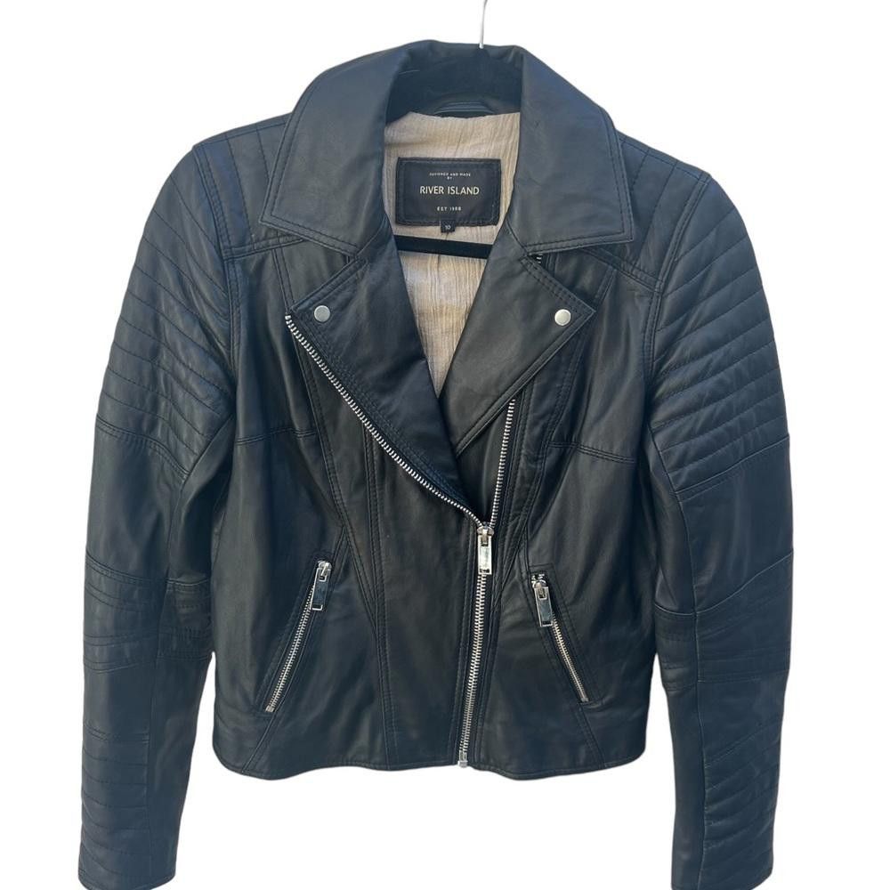River Island River Island 100% Leather Moto/Biker Jacket Black Size S Size L / US 10 / IT 46 - 3 Thumbnail