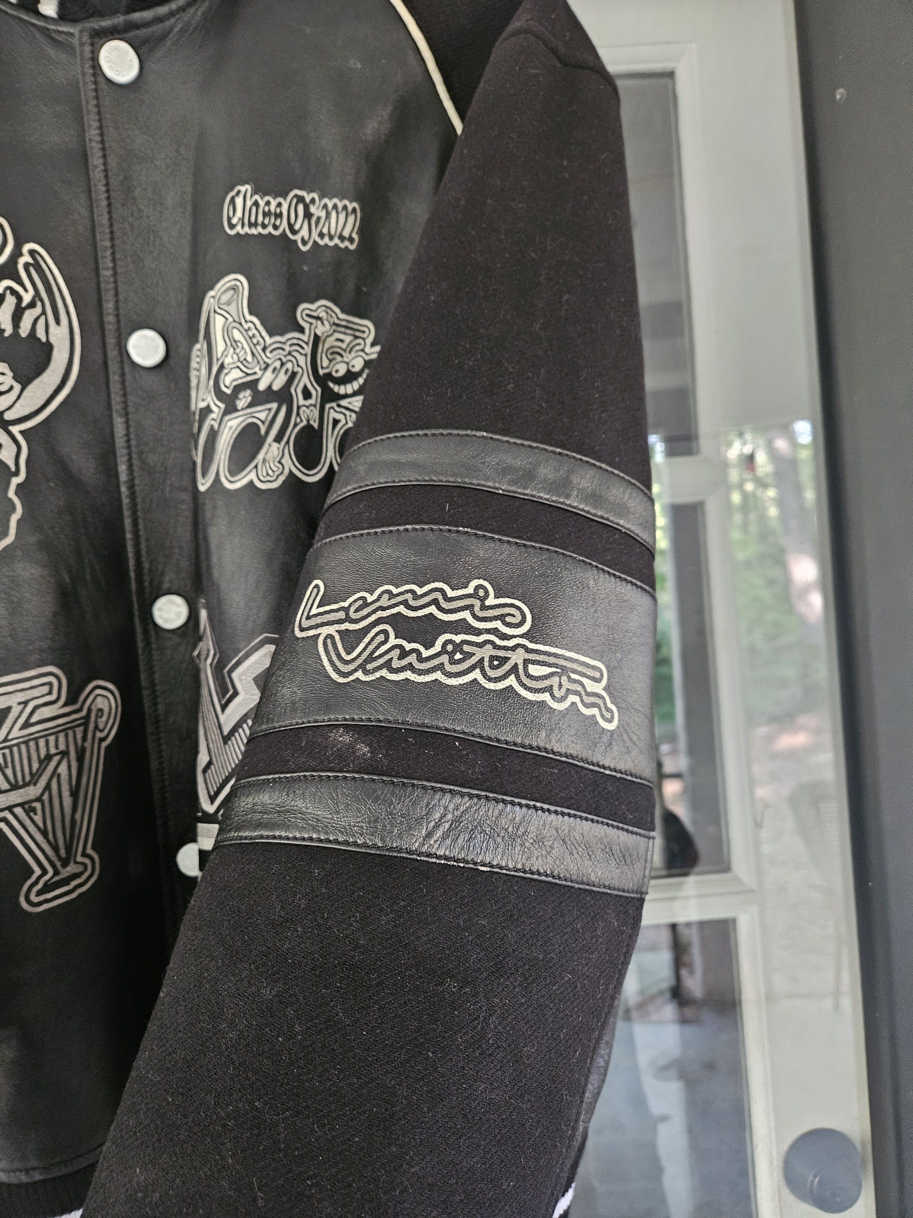 Louis Vuitton Black Musical Patch Leather Varsity Bomber Jacket Size US XXL / EU 58 / 5 - 8 Thumbnail
