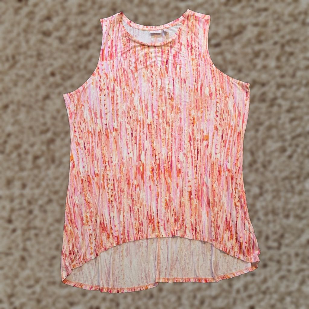 Vintage LOGO by Lori Goldstein Top Womens 2X Orange Pink Sleeveless Stretch Tunic Tank Shirt Size XXL / US 16-18 / IT 52-54 - 1 Thumbnail