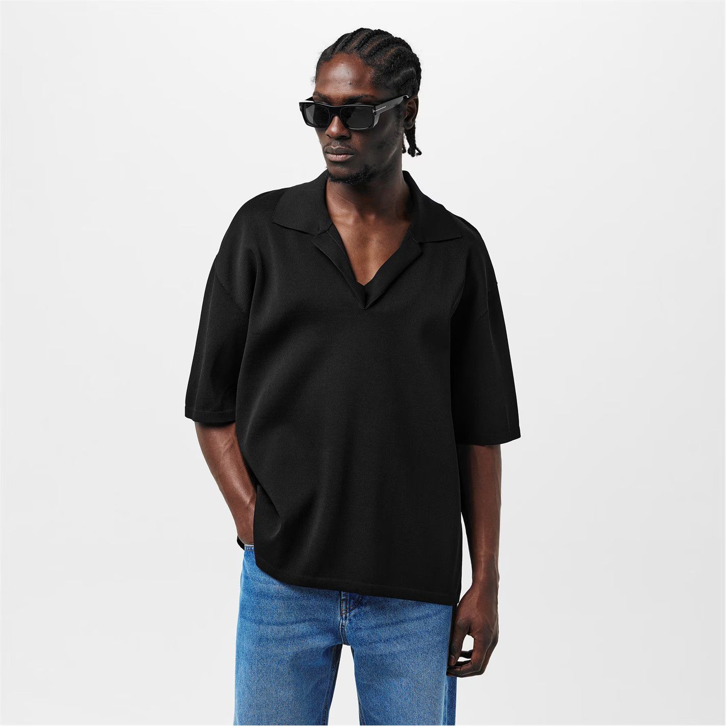 AMI o1g2r1mq0326 Knitted Short-Sleeve Polo Shirt in Black Size US L / EU 52-54 / 3 - 2 Thumbnail