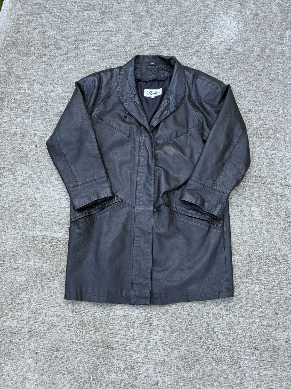 Leather × Vintage Vintage y2k chic Rallee black leather overcoat jacket Size L / US 10 / IT 46 - 1 Thumbnail