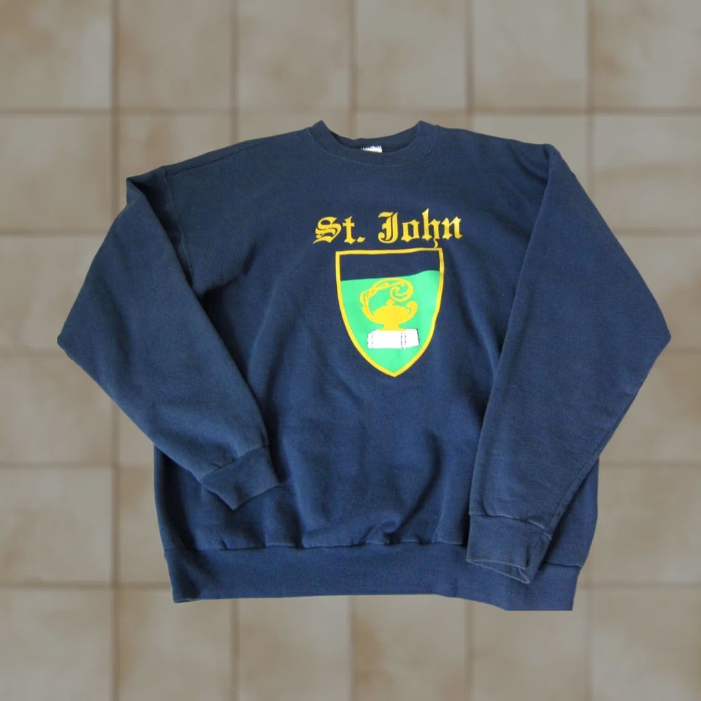 Hanes VINTAGE Hanes Sweatshirt Mens XL Blue St Johns Crest Casual Pullover Crew Neck Sweater Knit 90s All Seasons Size US XL / EU 56 / 4 - 1 Thumbnail