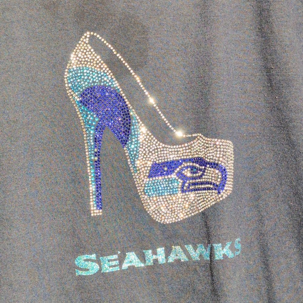 NFL Seahawks Navy T-Shirt Ladies XXL with Rhinestone High Heel Size XXL / US 16-18 / IT 52-54 - 2 Thumbnail