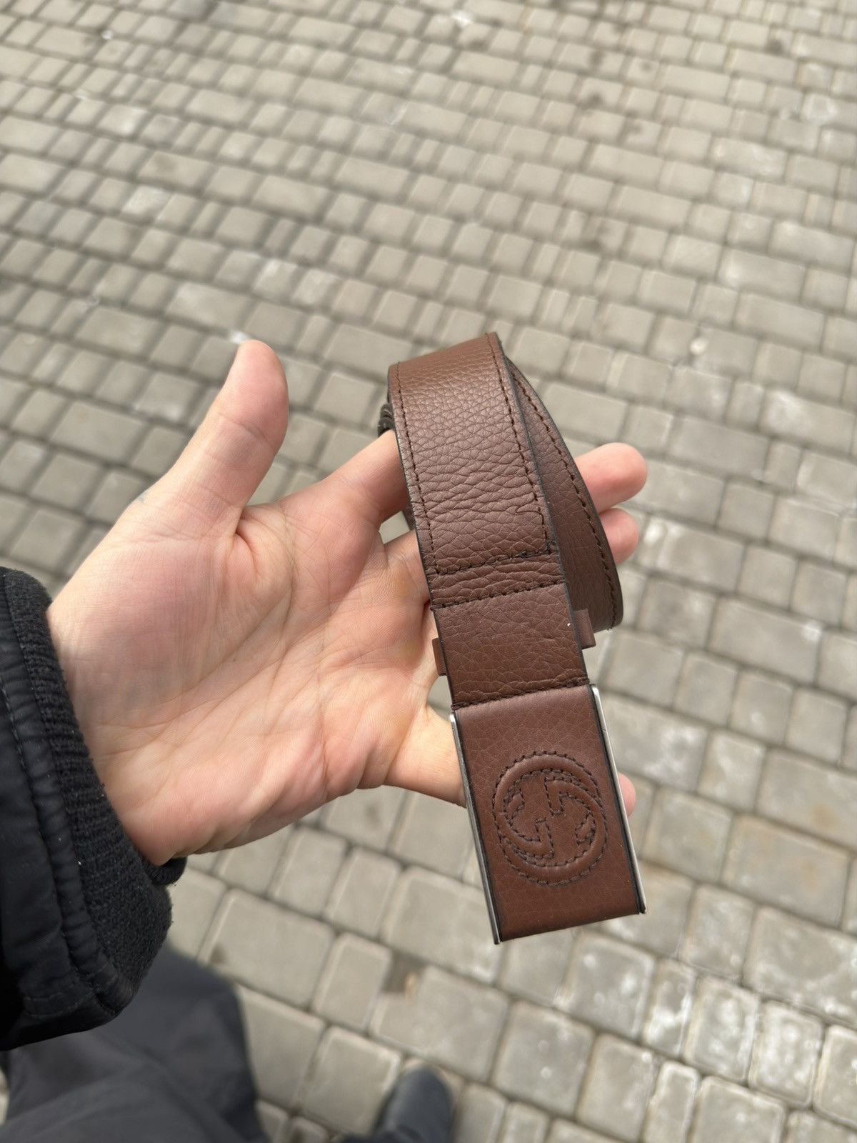 Gucci Gucci Men's Leather Buckle Interlocking G Belt Size 32 - 24 Thumbnail