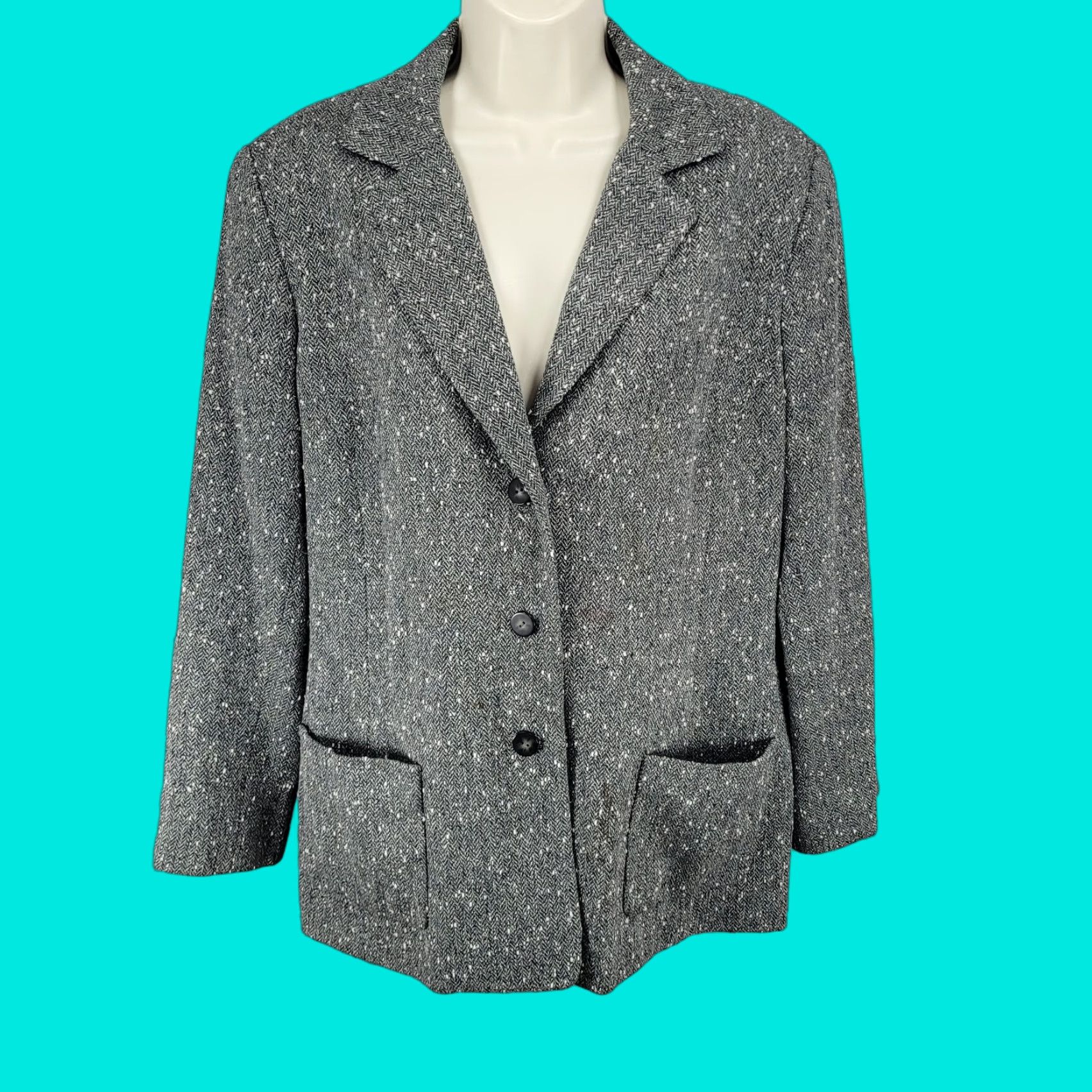 Vintage VTG Don Caster Blazer Women L Wool Silk Herringbone Notch Three-Button Single-Breasted Jacket Crew? Size L / US 10 / IT 46 - 1 Thumbnail