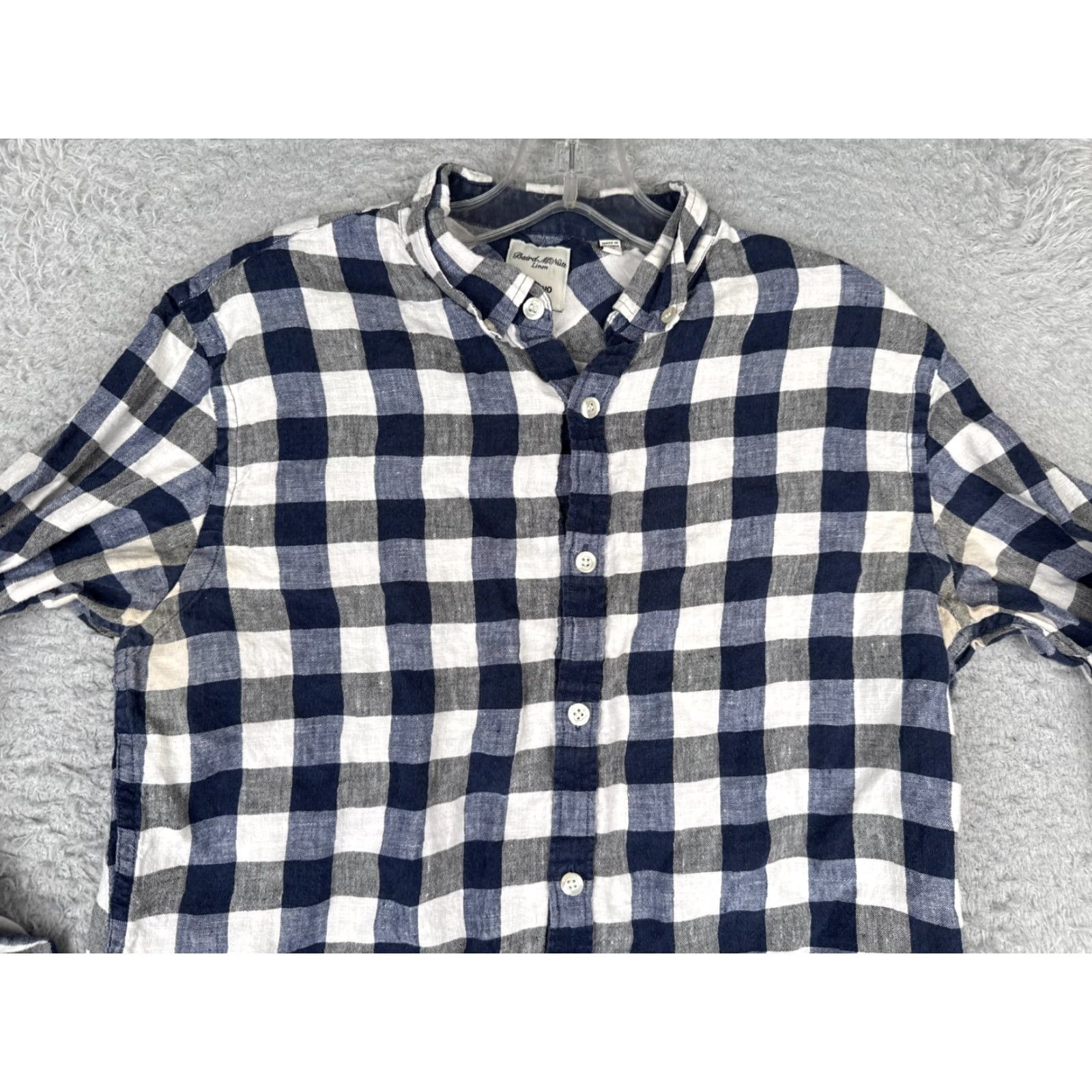 Murano Baird McNutt Shirt Women Medium Blue Plaid Button-Up Slim Fit Linen Size M / US 6-8 / IT 42-44 - 4 Thumbnail