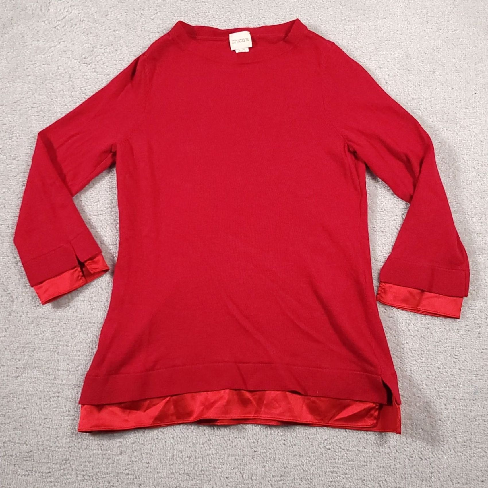 Vintage Chico's Sweater Women's XS Red 3/4 Sleeve V-Neck Pullover Knit Solid Slit Sleeve Casual, Business, Travel, Formal Mens Womens Boys Girls Size XS / US 0-2 / IT 36-38 - 2 Thumbnail