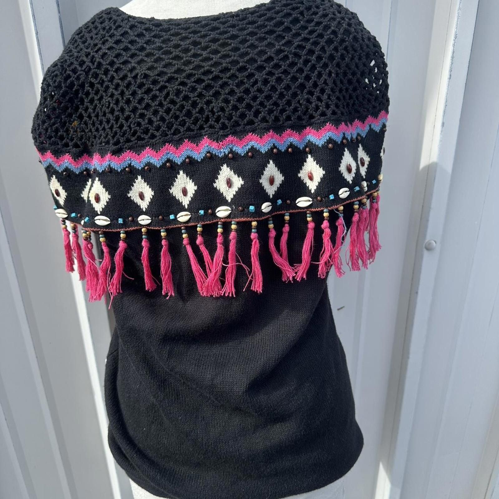 Other Black and pink vintage cardigan with tassels cardigan Size S / US 4 / IT 40 - 2 Thumbnail