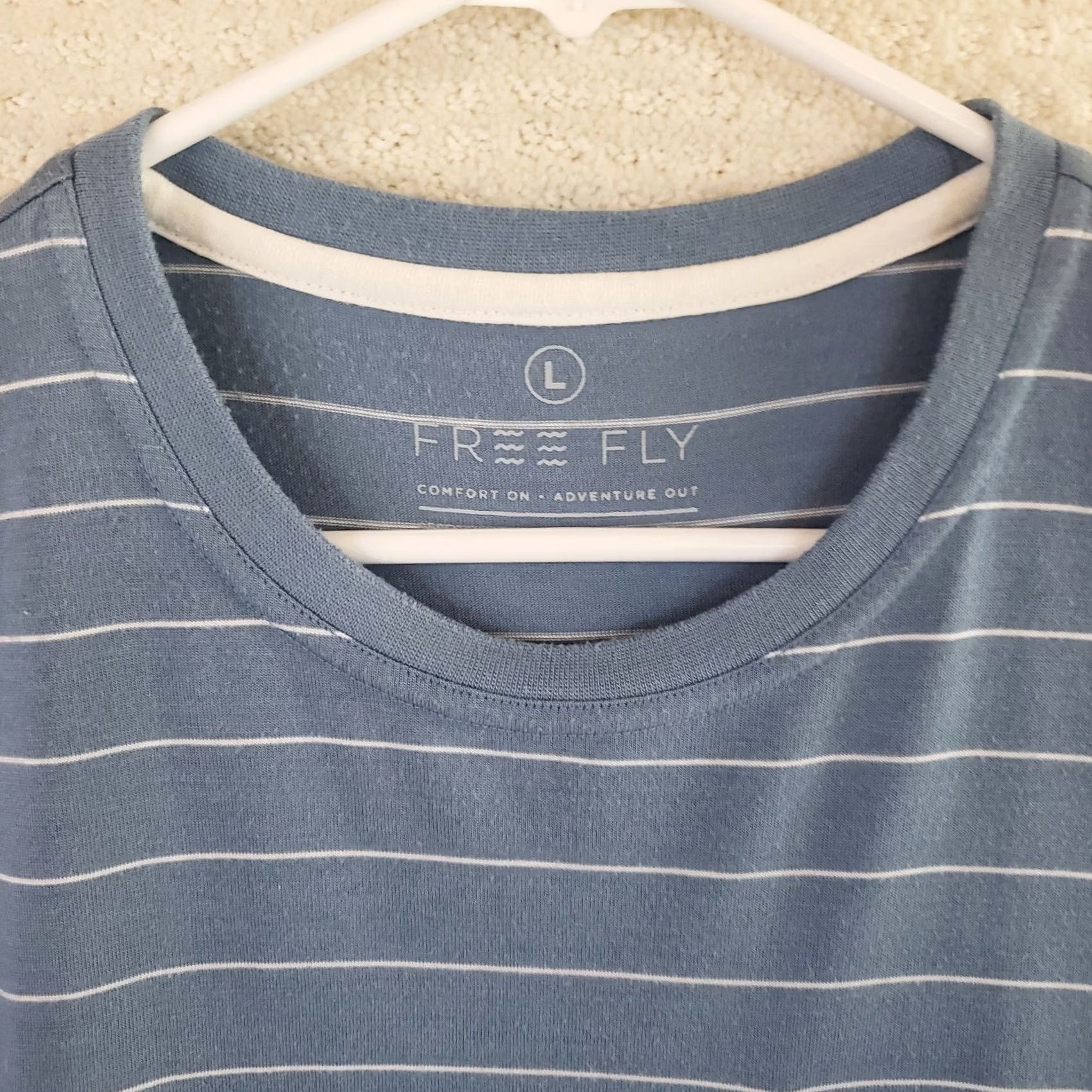 Vintage Free Fly Men's T-Shirt Crew Neck Pocket Striped Blue/White L Jersey Summer/Spring/Fall Size US L / EU 52-54 / 3 - 4 Thumbnail