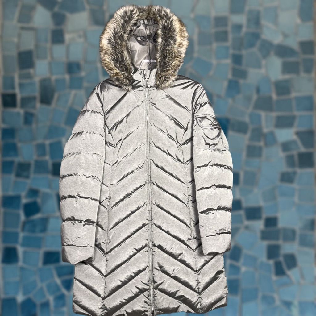 Eddie Bauer Eddie Bauer Down Jacket Womens M EB650 Fur Hooded Parka Quilted Puffer Nylon Silver Long Sleeve Zip Size M / US 6-8 / IT 42-44 - 1 Thumbnail