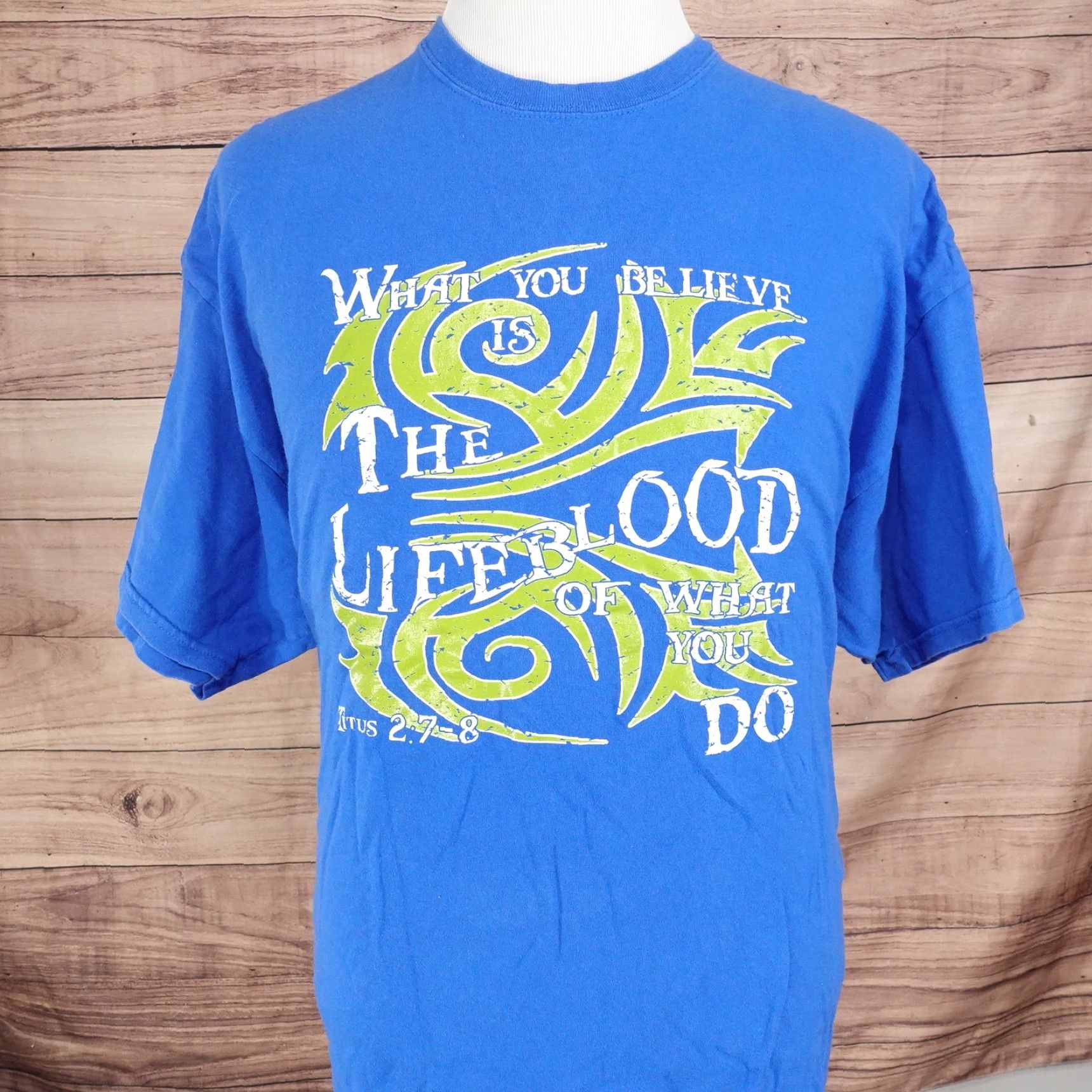 Gildan VINTAGE THESE WORDS SCRIPTURE TITUS 2:7-8 JESUS SHIRT 2XL BLUE UNISEX ADULT T-SHIRT CREW NECK SHORT SLEEVE 100% COTTON GILDAN Men's? Size US XXL / EU 58 / 5 - 3 Thumbnail