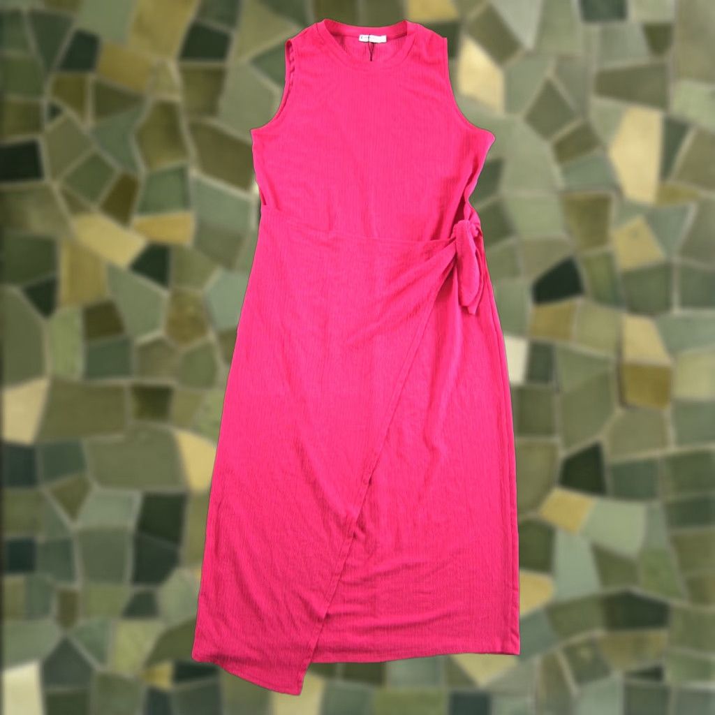 Stradivarius NWT Stradivarius Pink Stretch Sleeveless High Neck Midi Wrap Dress Woman Large Size L / US 10 / IT 46 - 1 Thumbnail