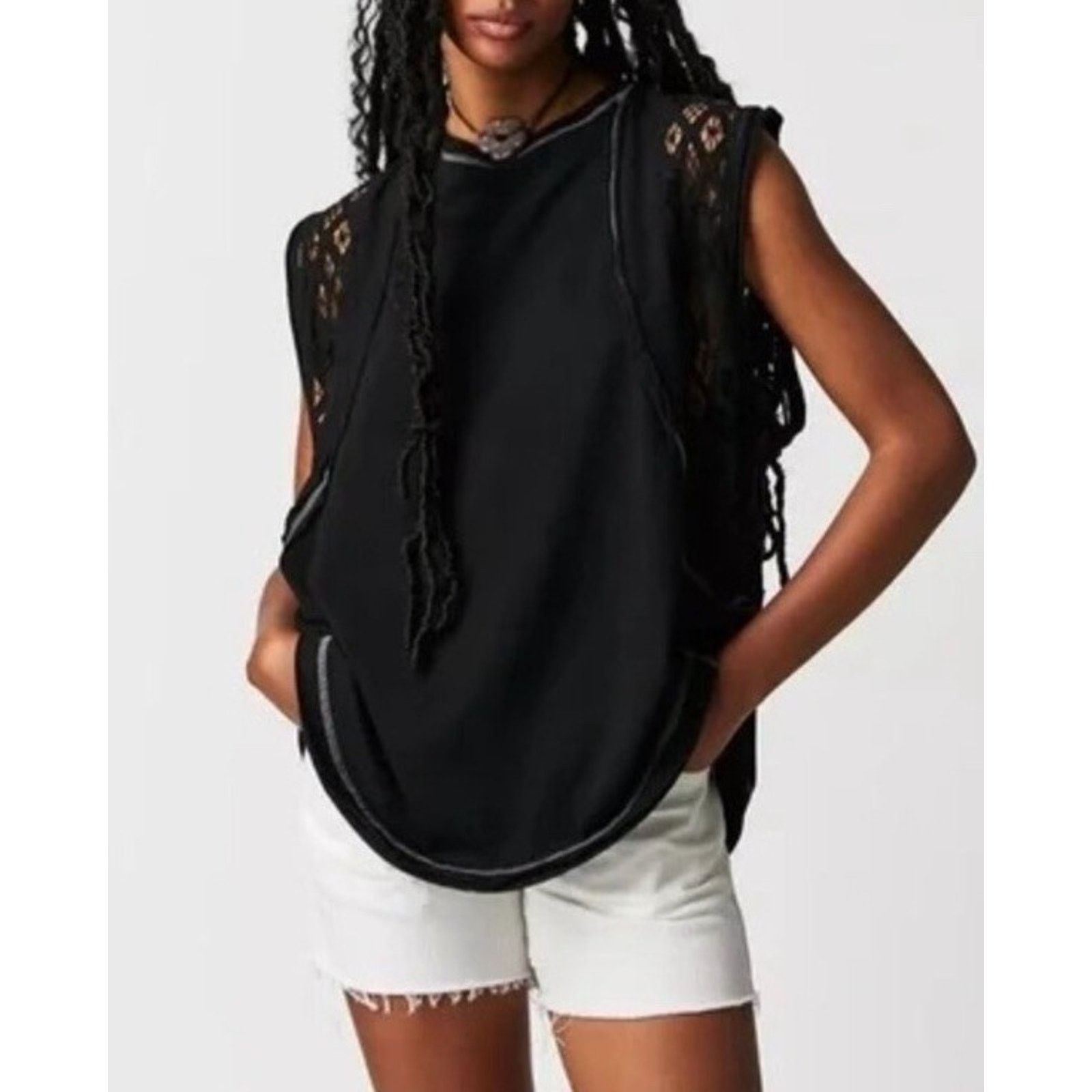 Free People Free People Table For Two Tee Shirt Lace Boho Casual Top Size M / US 6-8 / IT 42-44 - 1 Thumbnail