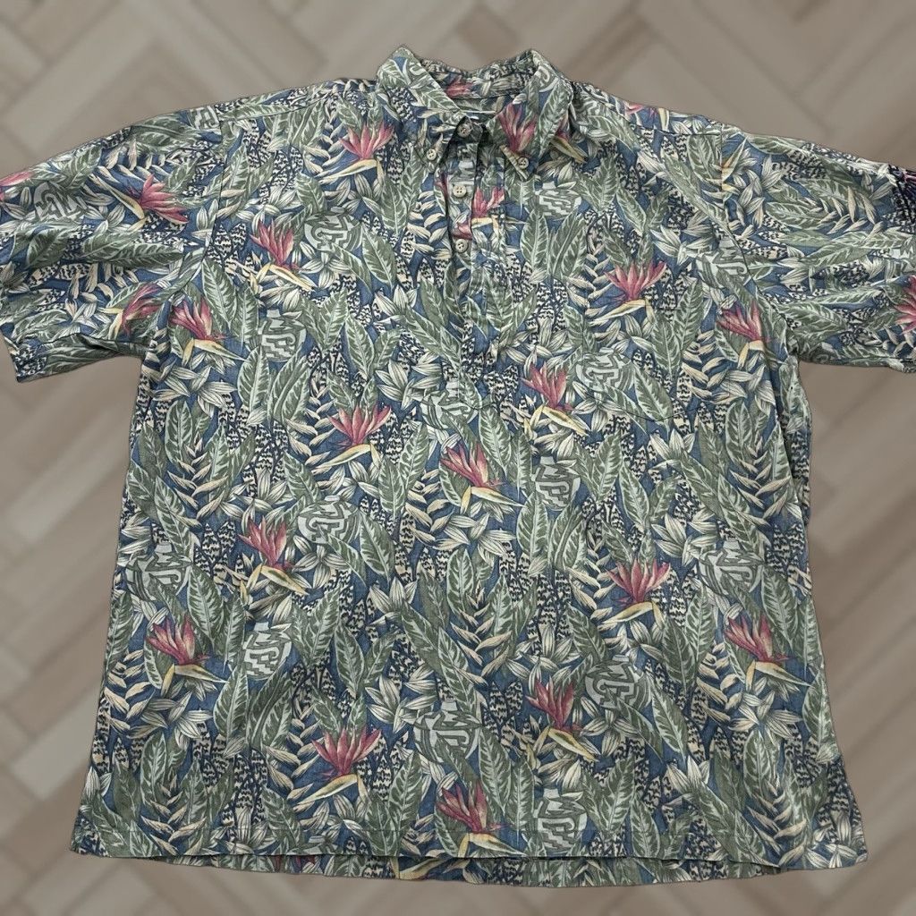 Paradise Cooke Street Short Sleeve Button-Up Shirt Men's XL Birds Of Paradise Floral Multicolor Cotton Popover Pocket Shirt Size US XL / EU 56 / 4 - 1 Thumbnail