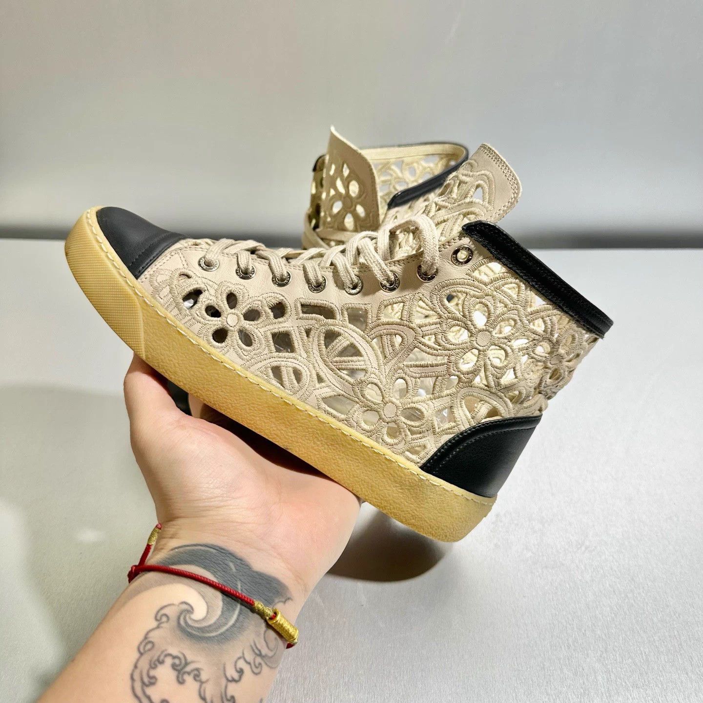 Chanel Chanel Fabric Cut-out High-Top Sneakers - Size 38 Size US 7 / IT 37 - 9 Thumbnail