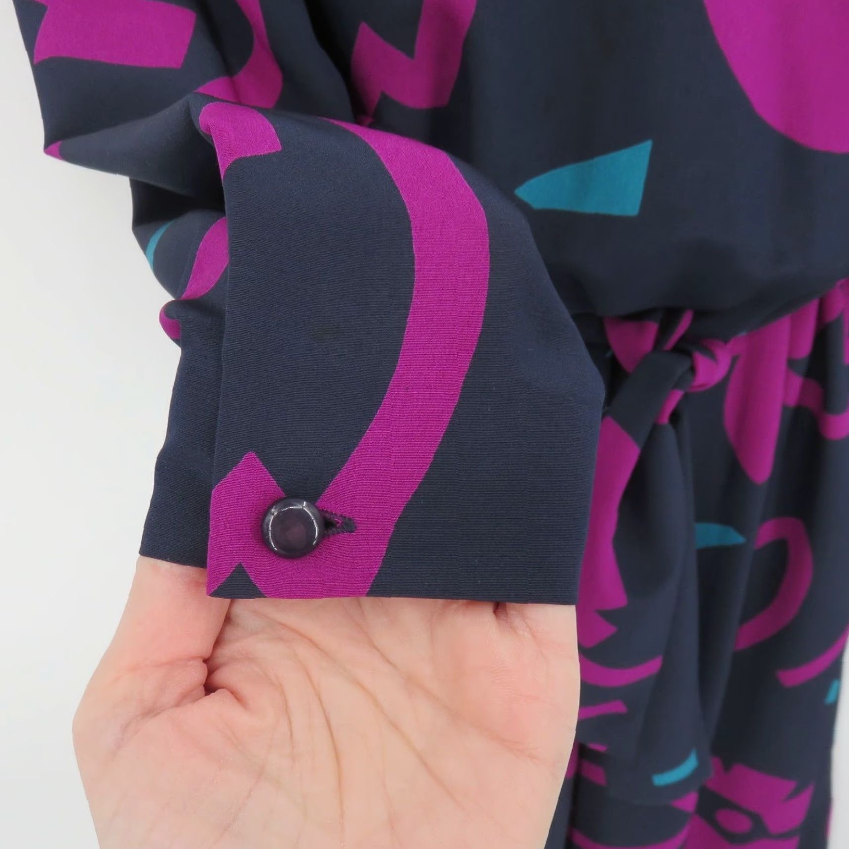 Vintage VINTAGE Sasson Women 6 Blue Purple Abstract Floral Long Sleeve Shirt Dress Padded Buttons Regular Size 6 Women Fall Spring Summer Winter Midi Dress Size M / US 6-8 / IT 42-44 - 4 Thumbnail