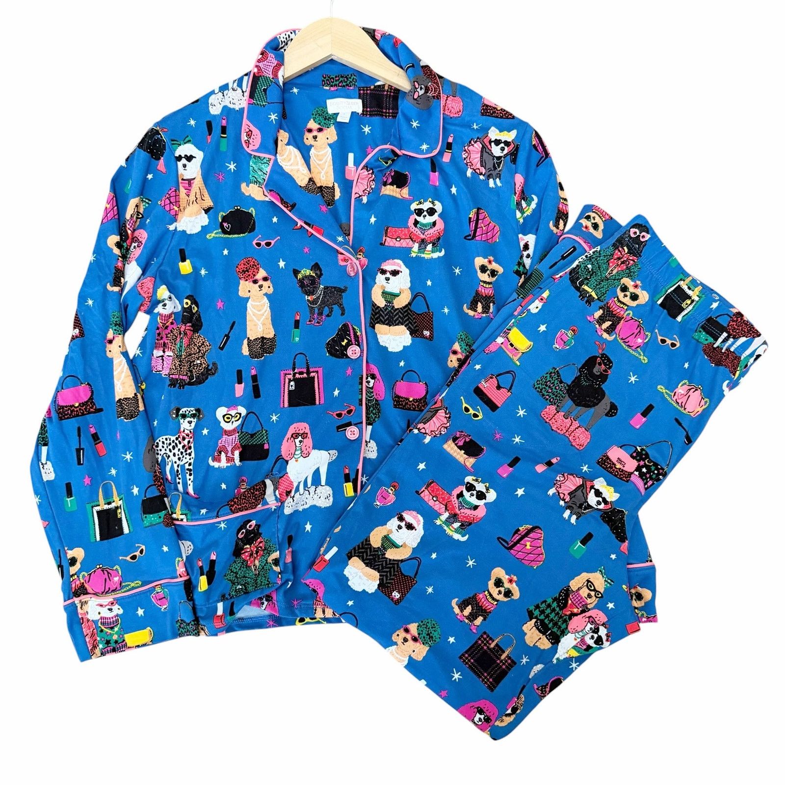 Other Beauty Sleep Social Fashion Dogs Blue Pajama Set Sz L Size ONE SIZE - 1 Thumbnail