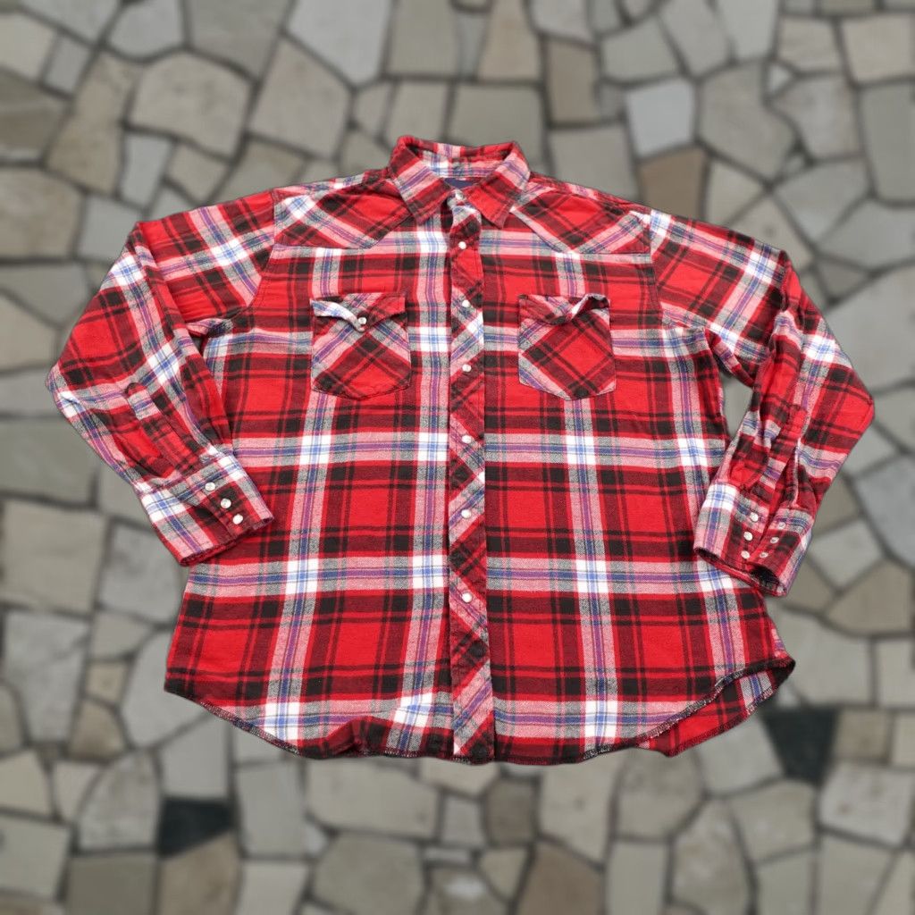 Wrangler VINTAGE Wrangler Shirt Mens Large Red Plaid Flannel Pearl Snap Cowboy Western Button-Up Long Sleeve Cotton Pocketed Size US L / EU 52-54 / 3 - 1 Thumbnail
