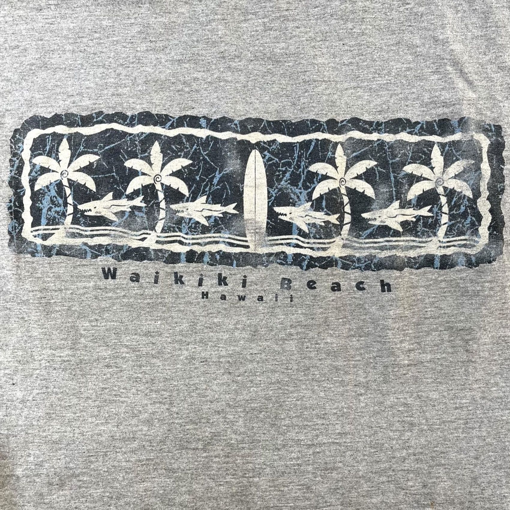 Tultex VINTAGE Waikiki Beach Hawaii Shirt Mens XL Gray Surf Palm Tree Cat Graphic Tee Size US XL / EU 56 / 4 - 2 Thumbnail