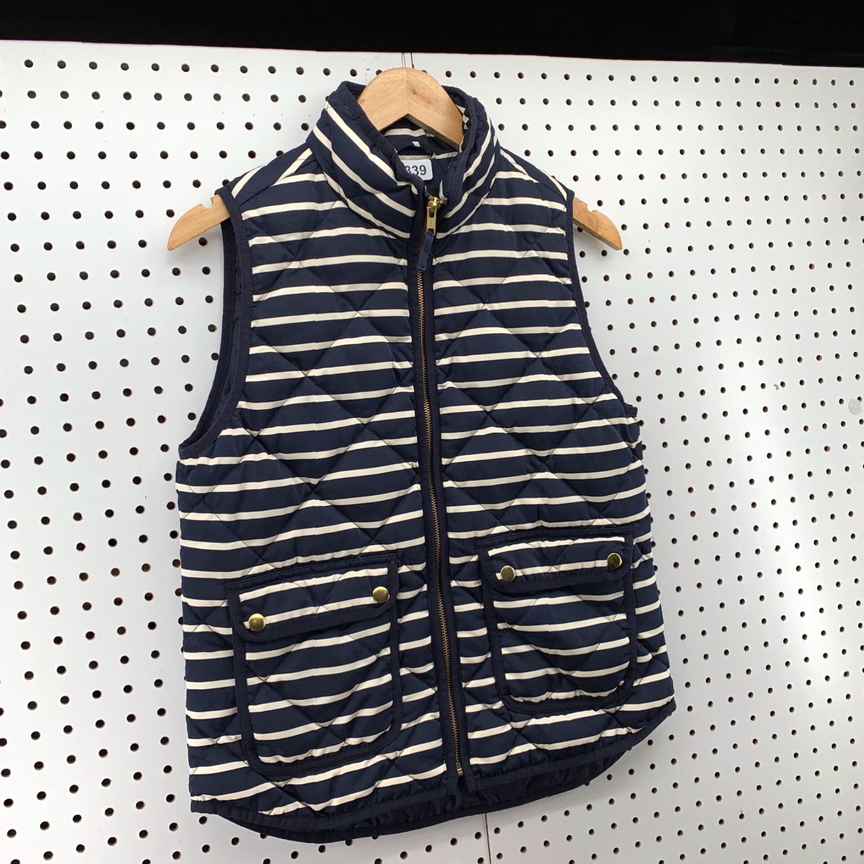 J.Crew JCrew Down Vest Puffer Jacket Women Small Blue Striped Sleeveless 18.5x24 Zip Pockets Casual Fall Winter - Mens Womens Size S / US 4 / IT 40 - 3 Thumbnail
