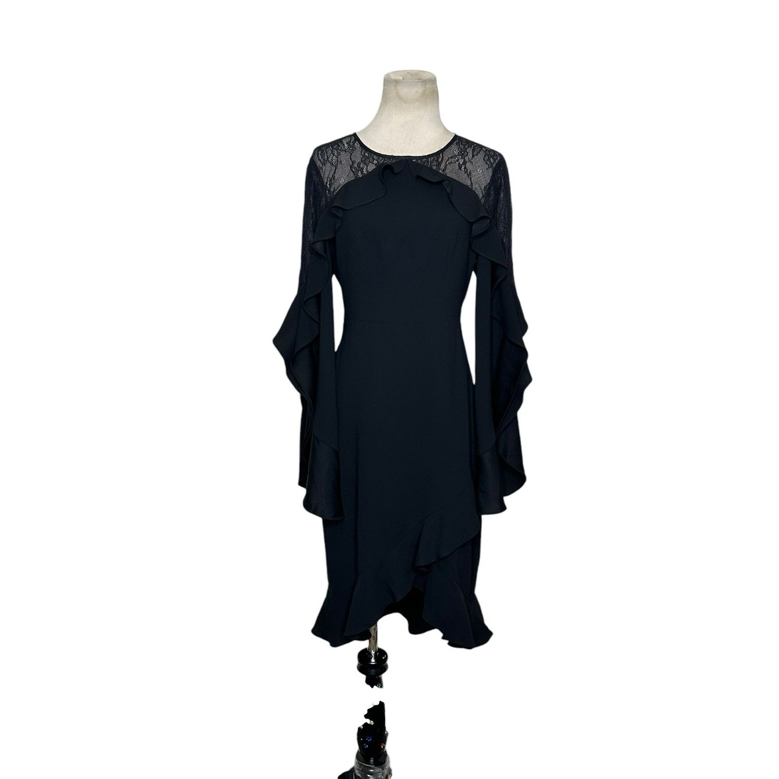 bcbg black lace dress long sleeve Stretch Lace Bubble Dress – BCBGMAXAZRIA main image 0