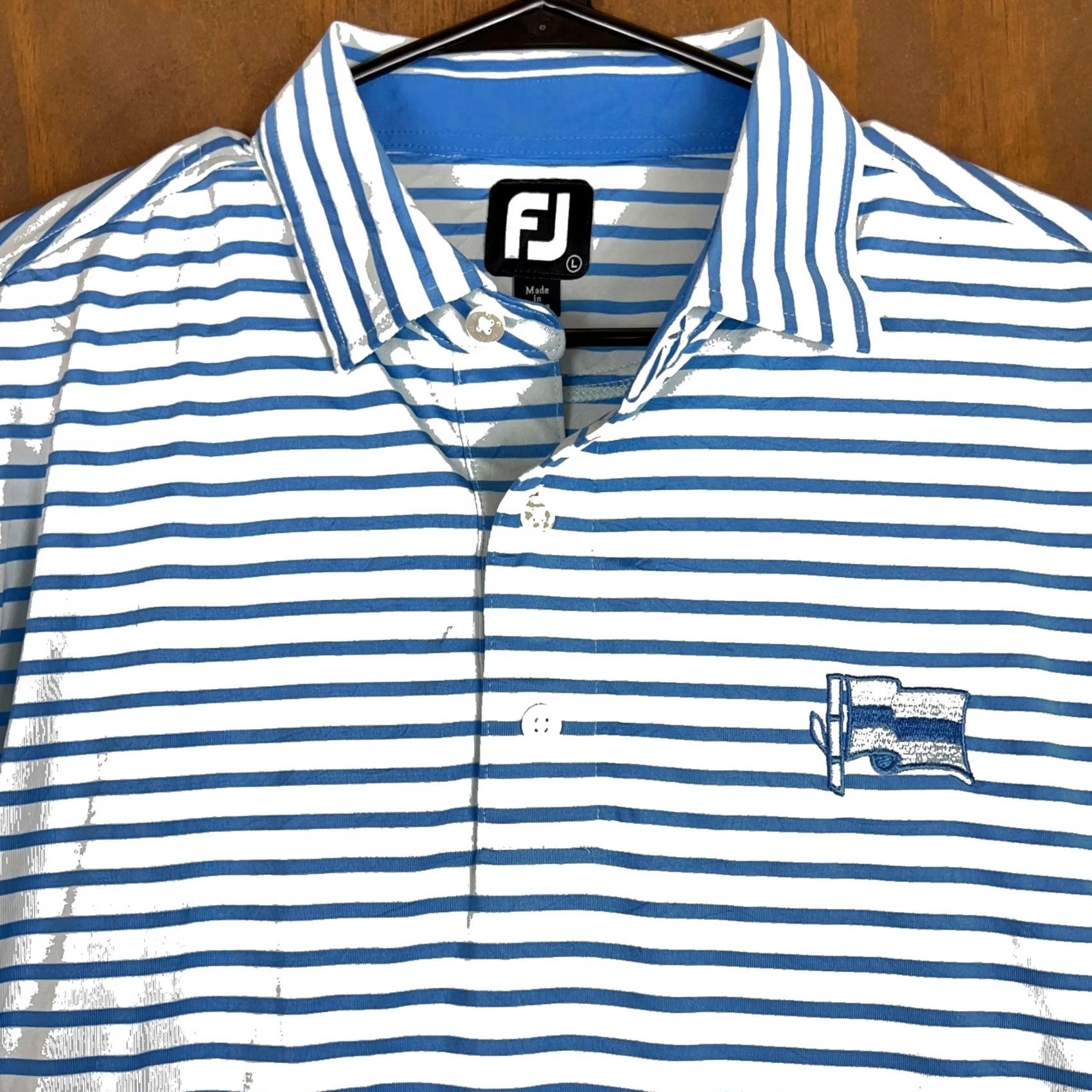Footjoy FootJoy Mens Shirt Blue Striped Polo Athletic Short Sleeve Button-Down Collared L Size US L / EU 52-54 / 3 - 2 Thumbnail