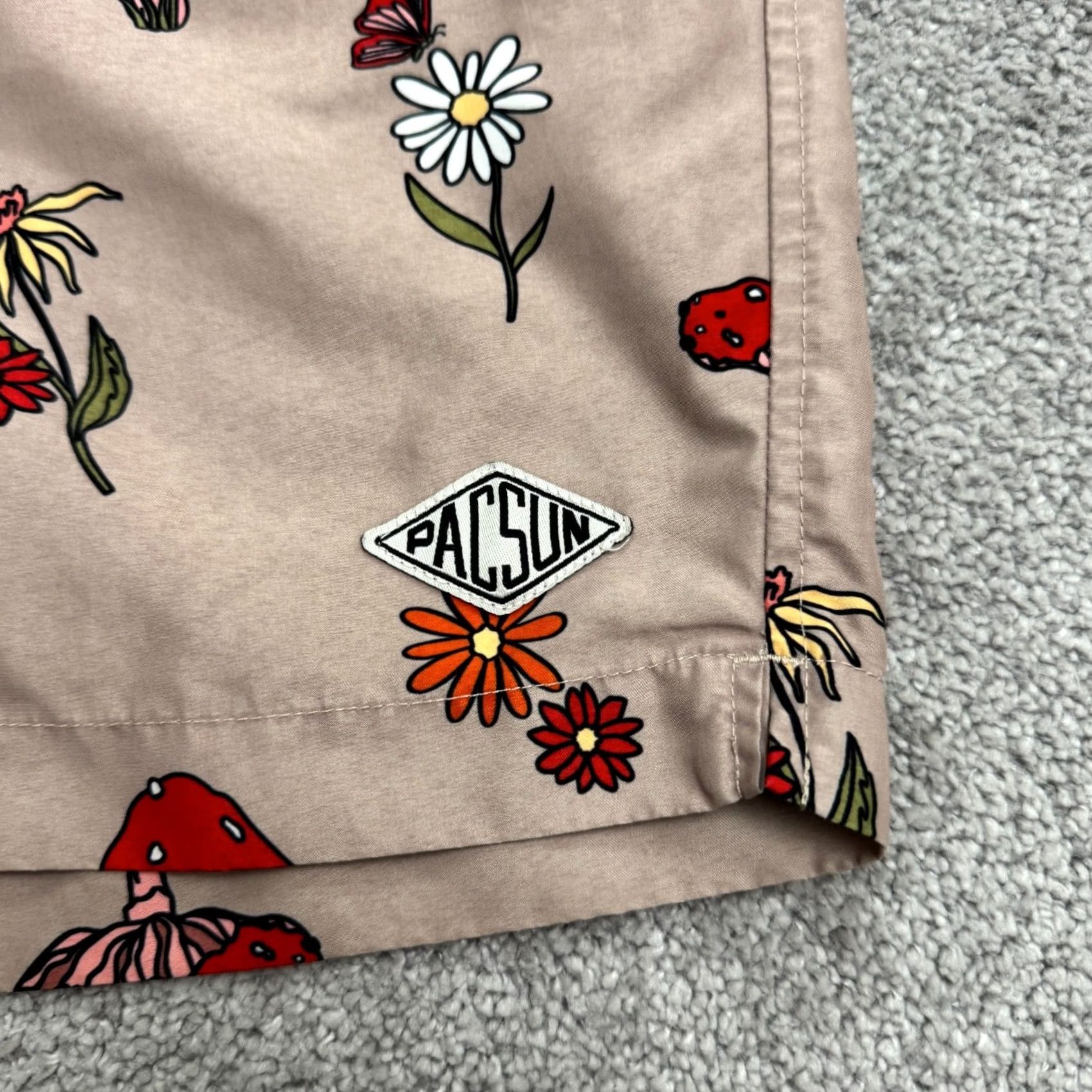Pacsun Pacsun Mushroom Floral Swim Trunks Board Shorts Mens L Brown Beach Summer Size US 33 - 3 Thumbnail