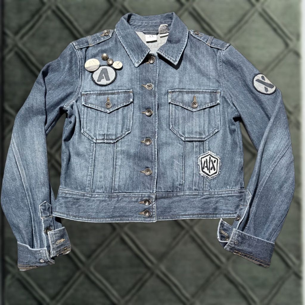 Armani Exchange Armani Exchange Jacket Blue Women's Large Denim Trucker Collared Patchwork/Logo Button Vintage? No Size L / US 10 / IT 46 - 1 Thumbnail