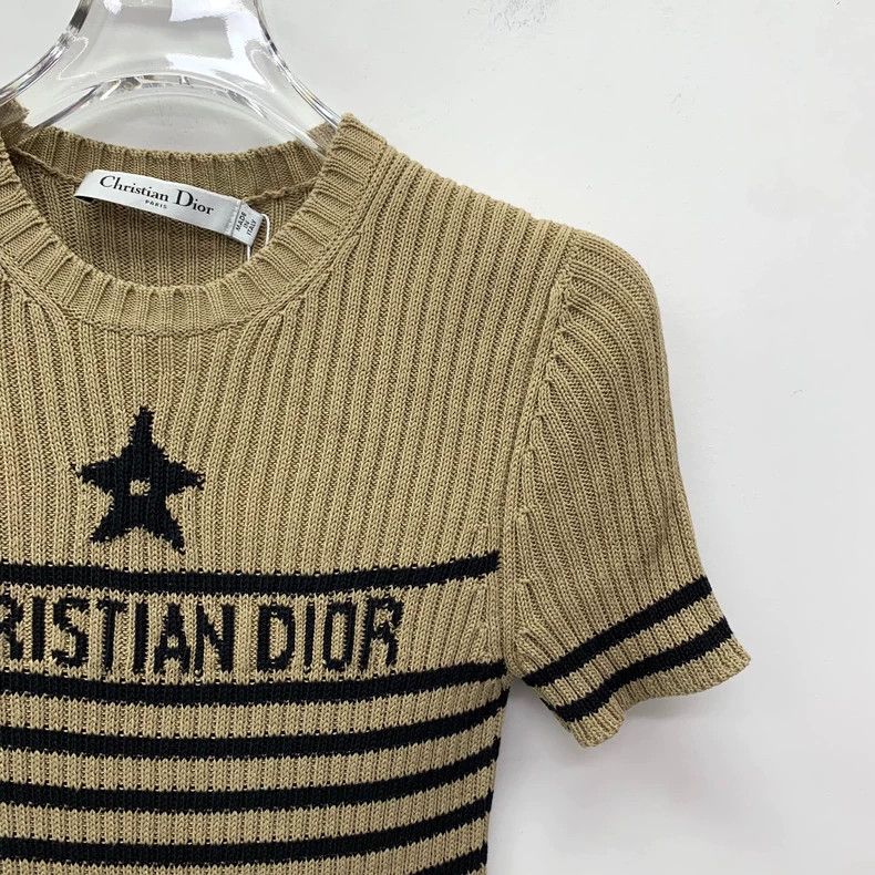 Dior Dior Dark brown striped letter inlaid cotton round-neck sh Size XS / US 0-2 / IT 36-38 - 3 Thumbnail