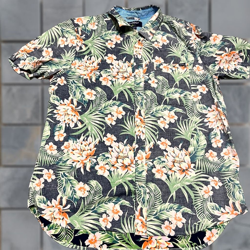 Chubbies Chubbies Shirt Mens Large Hawaiian Floral Inside Out Print Casual Button Down Shirt L Blue Mens Size US L / EU 52-54 / 3 - 1 Thumbnail