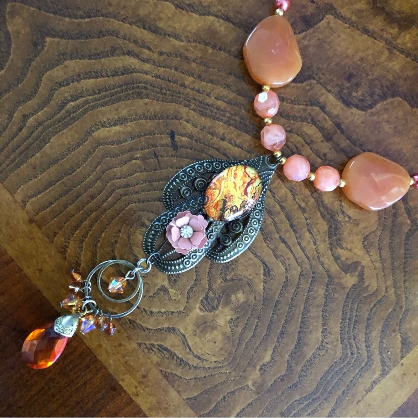 Handmade Handcrafted repurpose cabochon filigree Pearl necklace Size ONE SIZE - 8 Thumbnail
