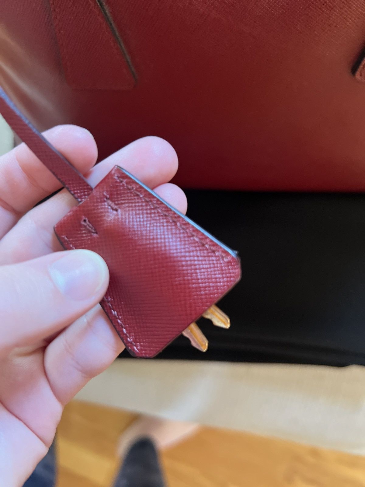 Prada Prada Burgundy Red Saffiano Handle Bag Size ONE SIZE - 5 Thumbnail