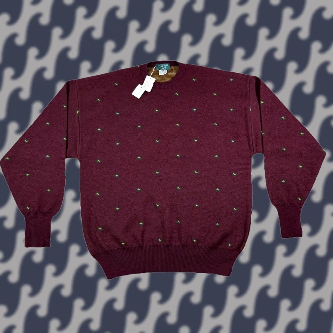 Vintage VINTAGE Marshall Field’s Men’s Wool Sweater Burgundy Geometric Crew Neck L Regular Knit Italy 90s Retro Preppy Pullover Mens Size US L / EU 52-54 / 3 - 1 Thumbnail