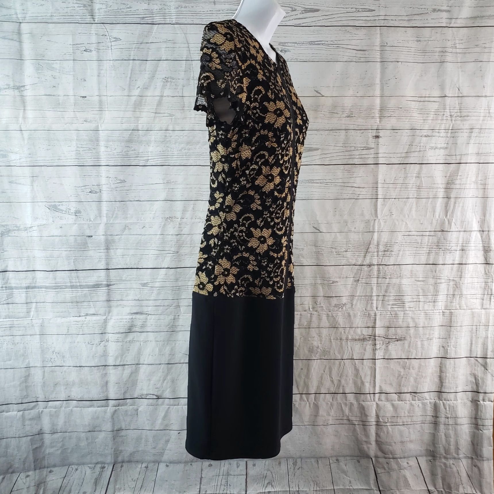 Joseph Ribkoff Joseph Ribkoff Womens Dress Sz 6 Black Gold Lace Floral Short Sleeve Size 28" / US 6 / IT 42 - 3 Thumbnail