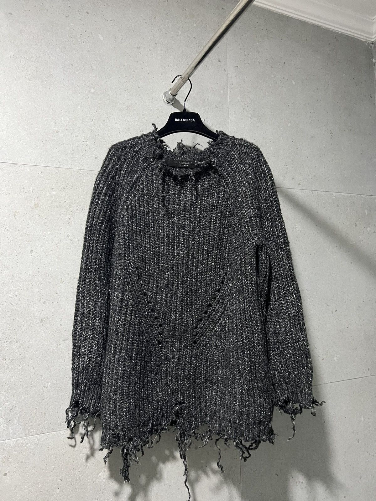 image of Comme Des Garcons Distressed Grunge Sweater in Grey, Men's (Size Small)