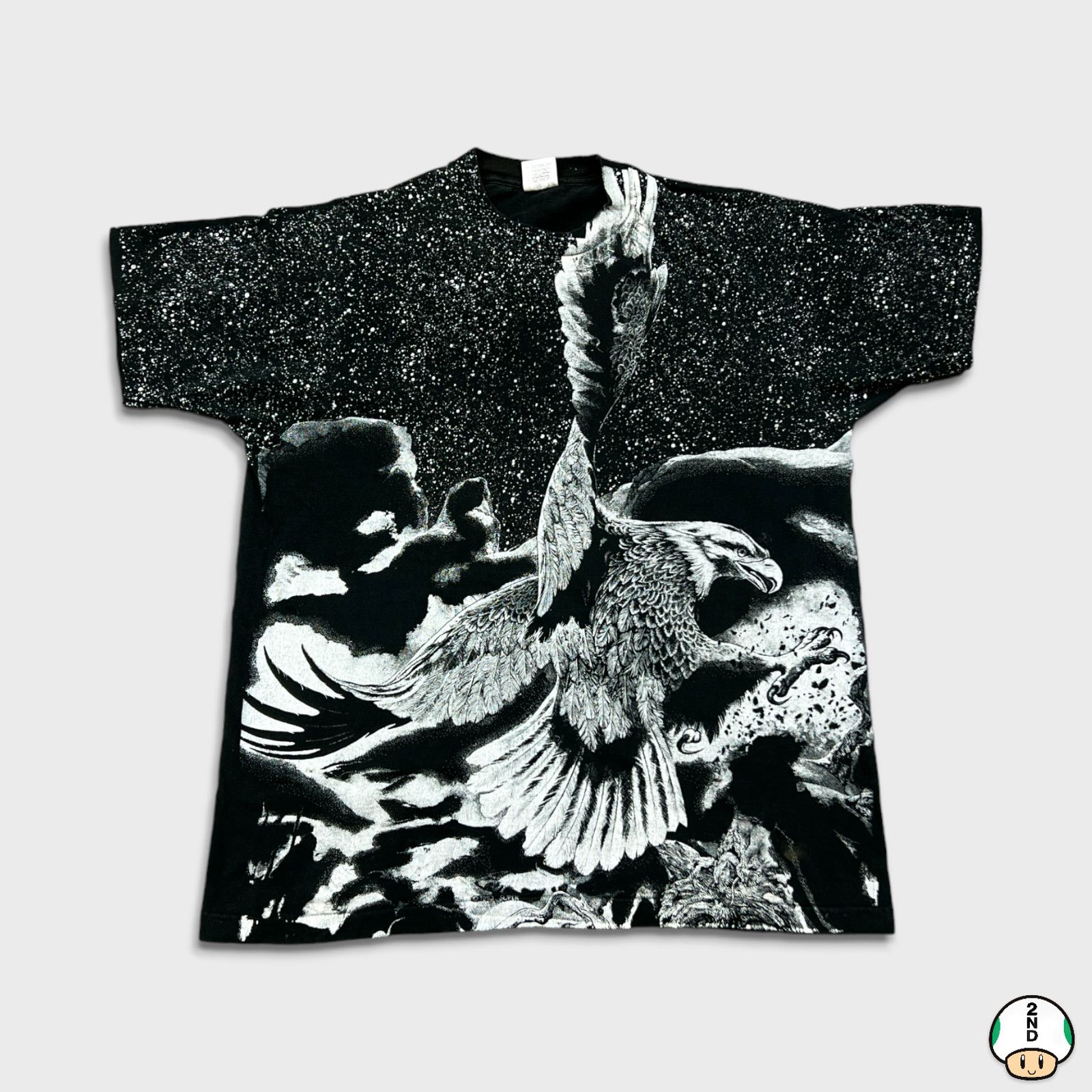 image of Animal Tee x Fruit Of The Loom Vintage 1993 Flying Eagle All Over Print Single Stitched Tee in Blac