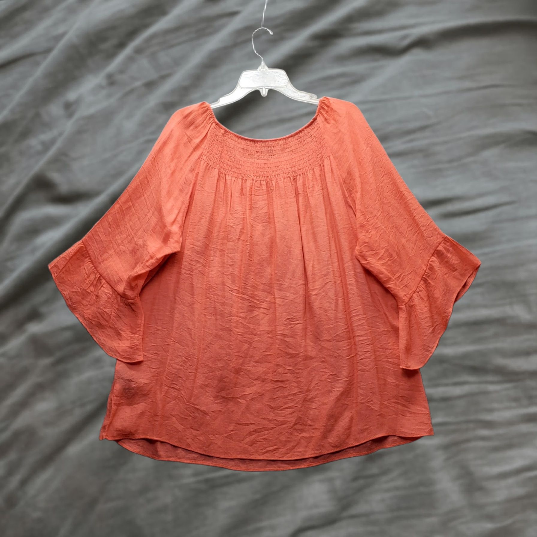 Vintage Zac & Rachel Womens XL Orange Flutter Sleeve Blouse Top - Boho Smocked Detail Shirt Size XL / US 12-14 / IT 48-50 - 1 Thumbnail
