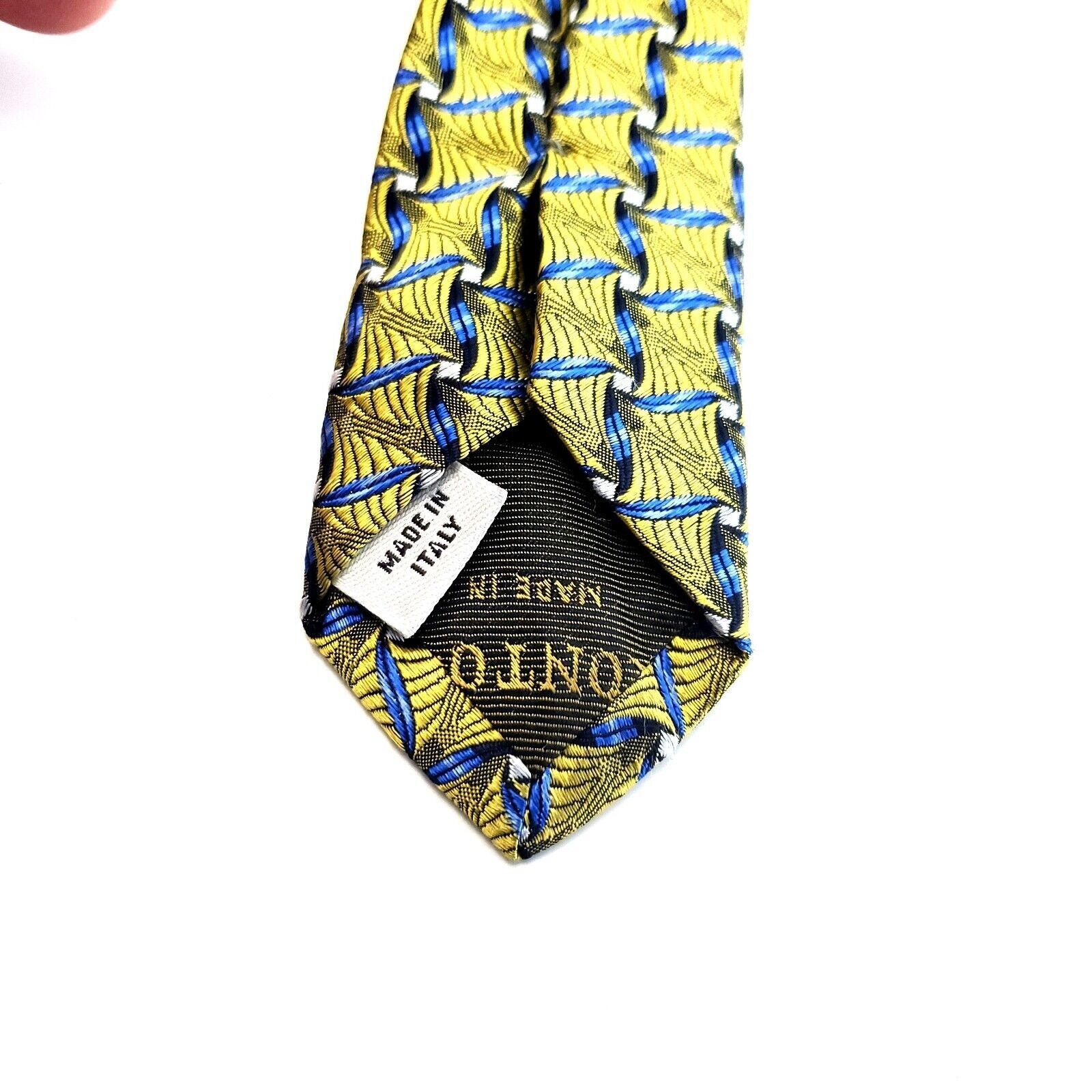 Pronto Uomo Pronto Uomo Yellow Blue Geometric Woven Italian Wide Silk Ti Size ONE SIZE - 4 Thumbnail