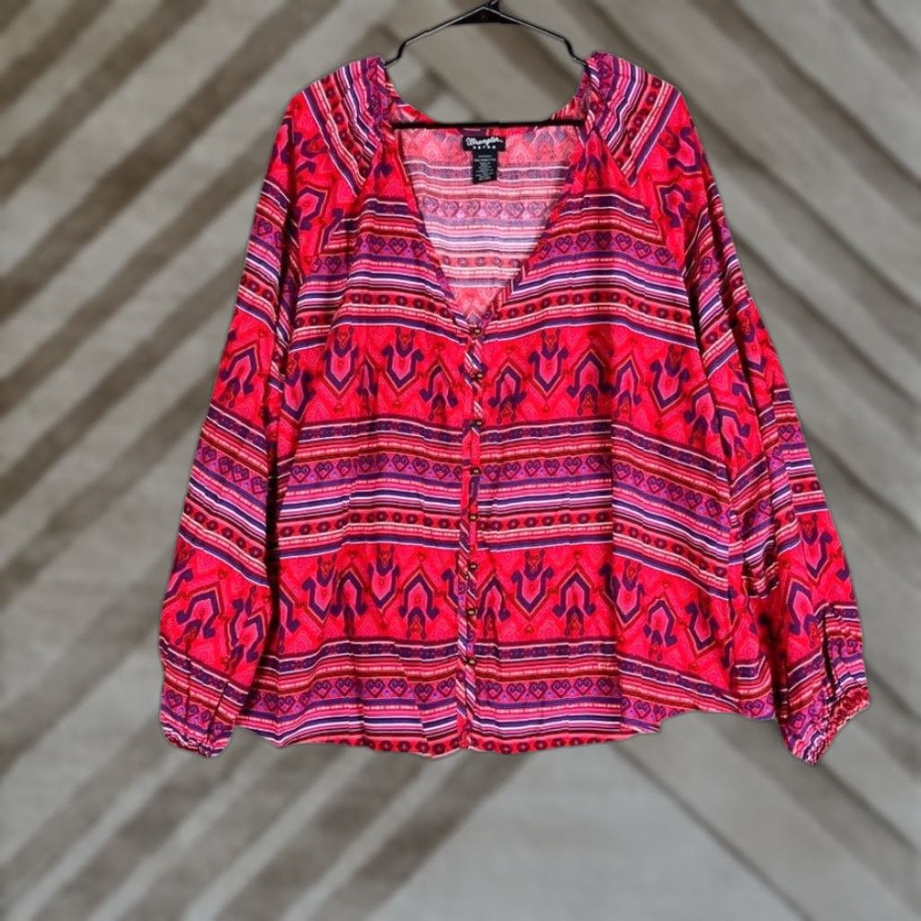 Wrangler VINTAGE Wrangler Retro Womens Shirt Red Long Sleeve V Neck Button Up Rayon XXL Size XXL / US 16-18 / IT 52-54 - 1 Thumbnail
