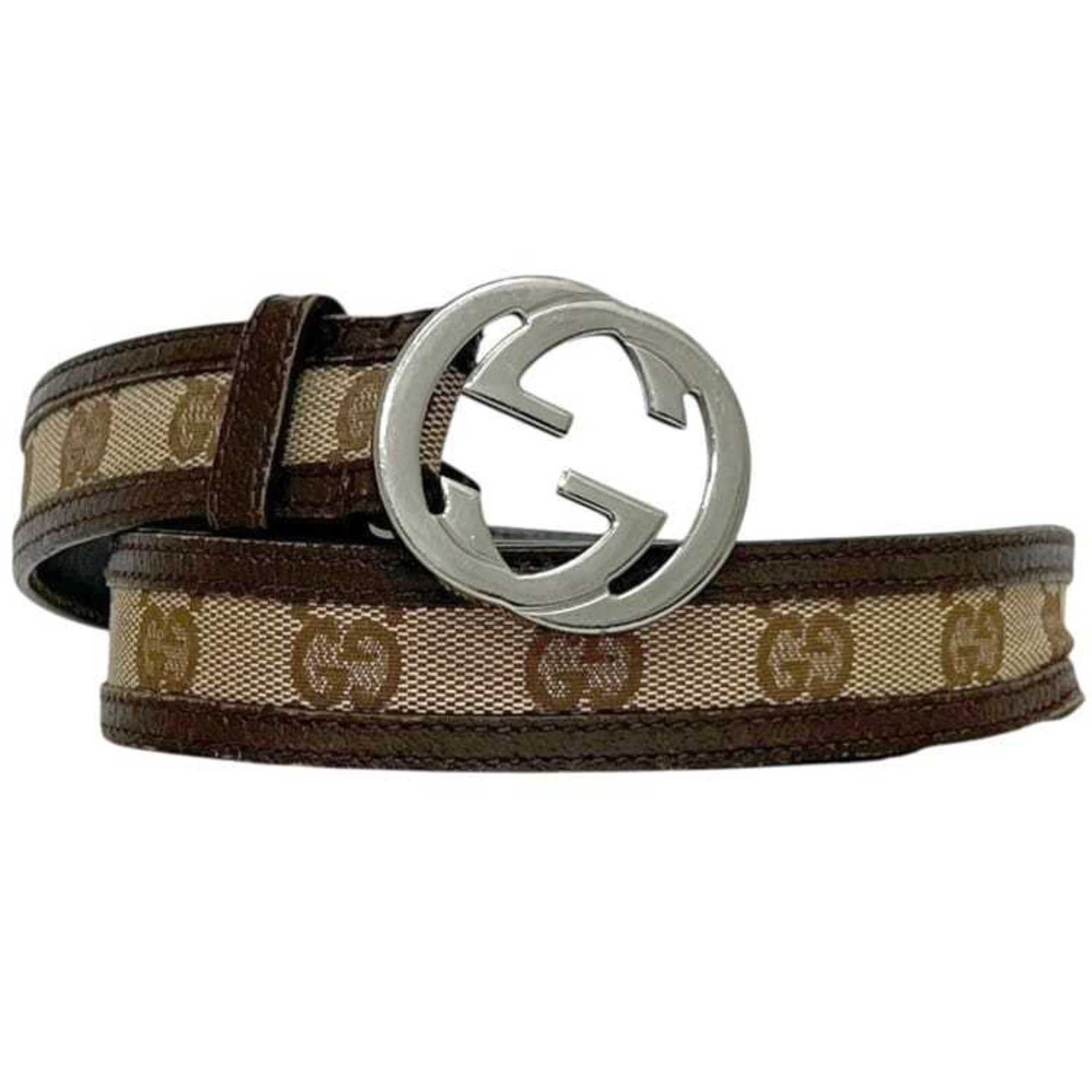 Gucci Gucci belt ec-25246 beige brown interlocking 114874 480199 80 82 waist 82cm canvas leather GUCCI 30mm GG Supreme men's women's Size ONE SIZE - 1 Thumbnail